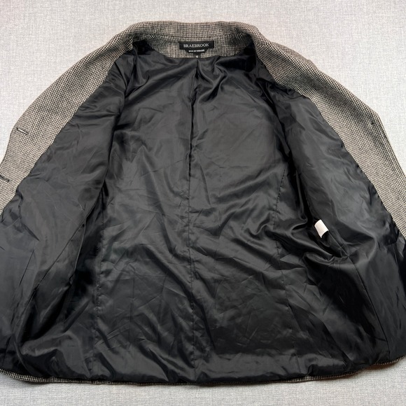 VTG Braebrook Wool Houndstooth Sport Coat Blazer Women 16 Gray Elbow Patch Prep - Picture 6 of 14